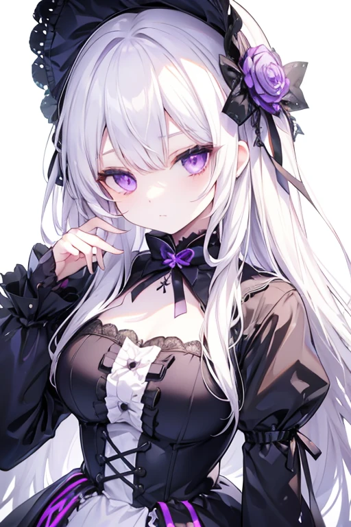 Long hair White hair purple eyes Dressed in Gothic Lolita radiant eyes、Face Up、icons