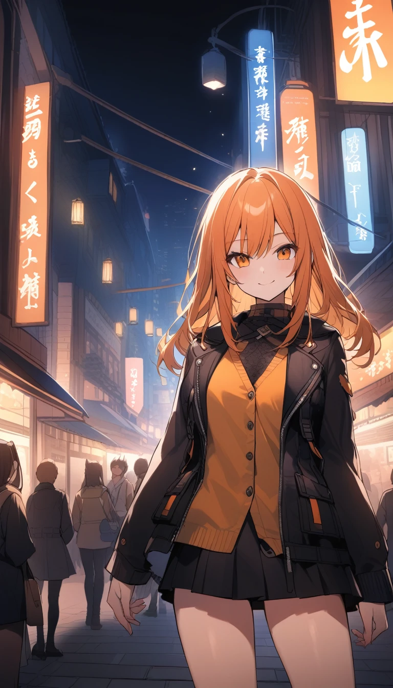 Orange Hair、20-year-old women、In detail、beautifully、Glowing Skin、smile、mini skirt、In town