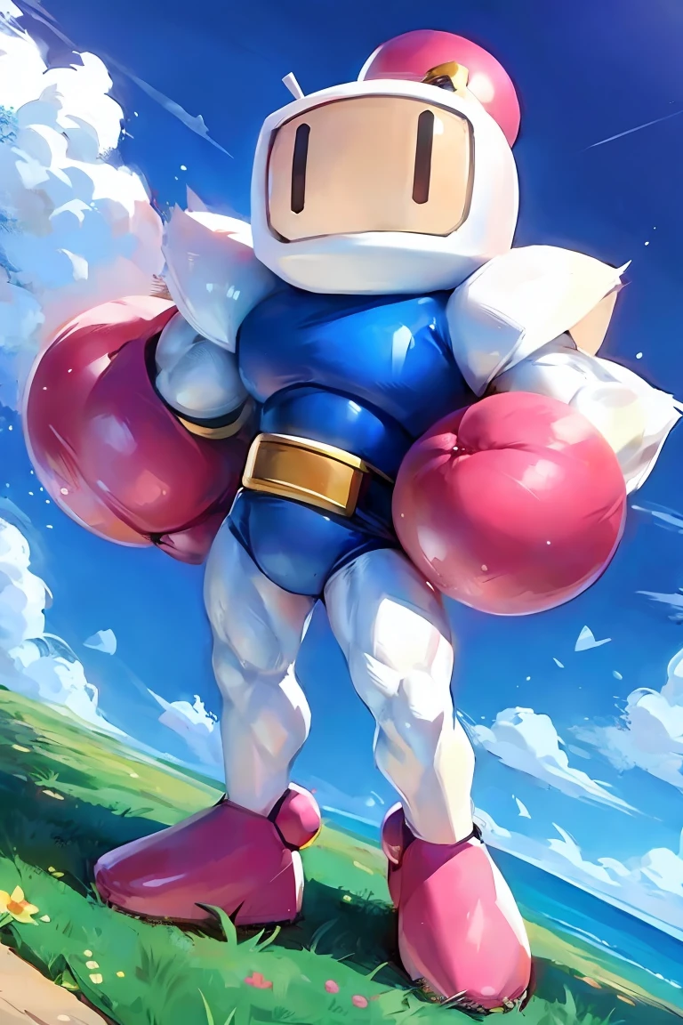 Muscular,Bomberman,White head、Pink ball hand