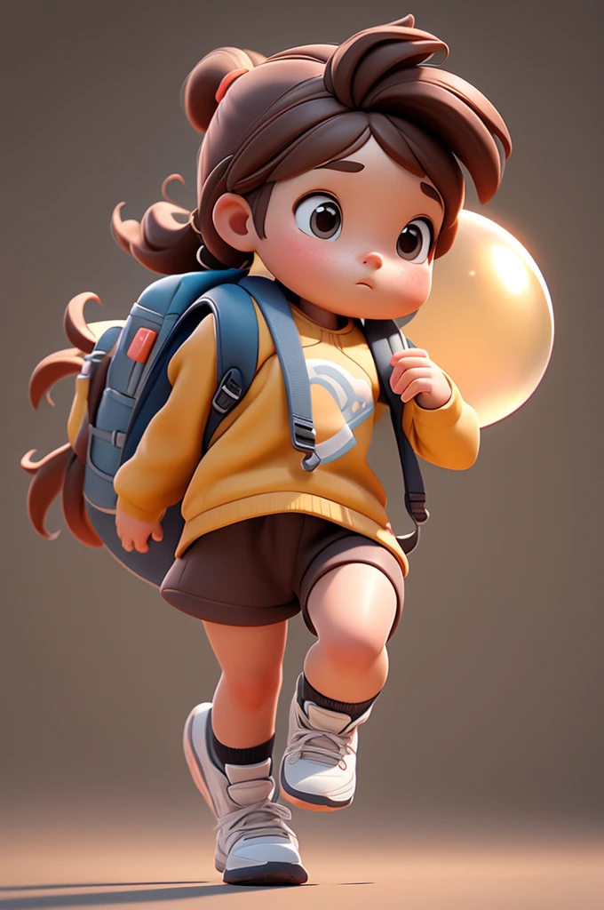 A young girl running, .Brown hair, Wearing sportswear, Carrying a backpack,Blank Background ,Detailed description,Bubble Matte Style, Clay material, Hue, Strong depth, 3d, C4D,, Simple background, Blender, high quality, high resolution, 32K, 9:16 -- 180 -- Less than 6