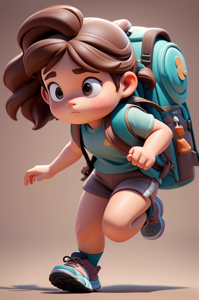 A young girl running, .Brown hair, Wearing sportswear, Carrying a backpack,Blank Background ,Detailed description,Bubble Matte Style, Clay material, Hue, Strong depth, 3d, C4D,, Simple background, Blender, high quality, high resolution, 32K, 9:16 -- 180 -- Less than 6