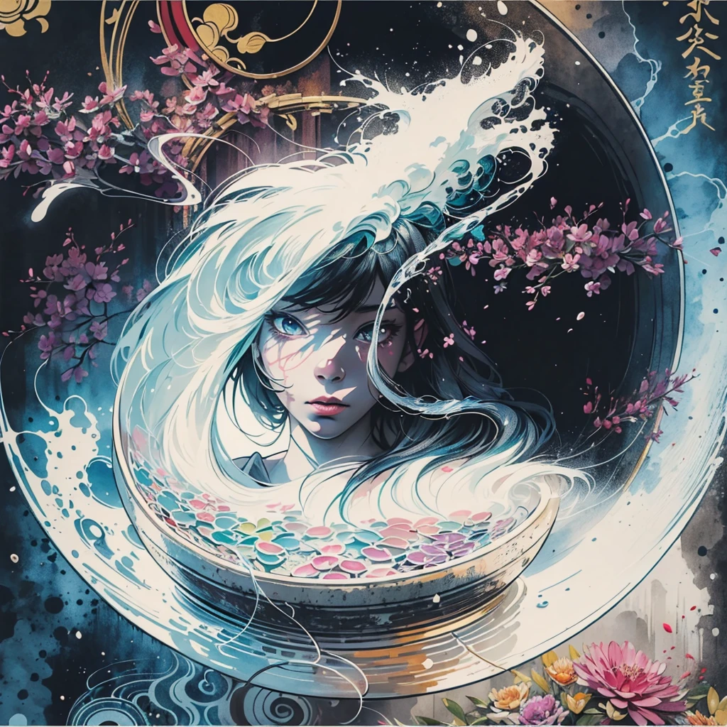 (Art by Numbers,Inks and washes:1.2)，Nobody, Mountain々, wood, Rivers，Flowers，Lotus flower， (Oriental elements, Chinese colors, Senior Color Matching),  (3D sculpture，Rendering with Octane，Volumetric Light，Natural soft light，), (Very delicate:1.2, Losing focus:1.2, Very colorful, Cinema Lighting, Chiaroscuro,Ray Tracing), masterpiece, Super rich,Very detailed,8k, Zurrison_style_wonderful_wall