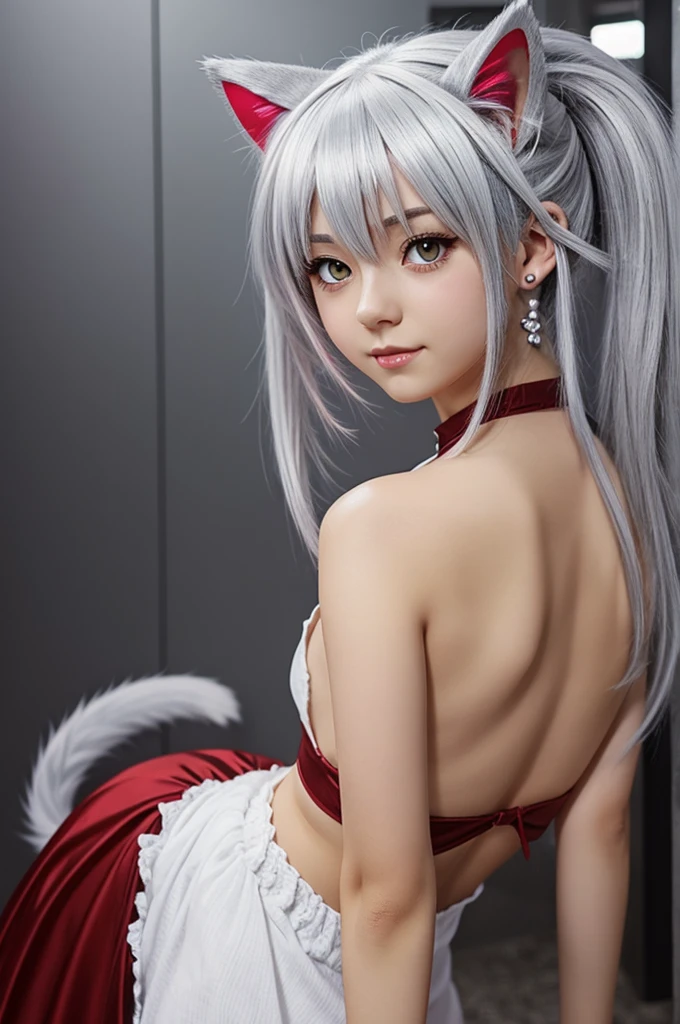 Long head and white hair,adolable,Redness of the eyes,Cat ears,Be red in the face,Vaginal rundown,Make a sound,Panting,Lori huge breasts cleavage,white stockings,Spread your legs,The skirt is pulled up,Leakage from the lower body