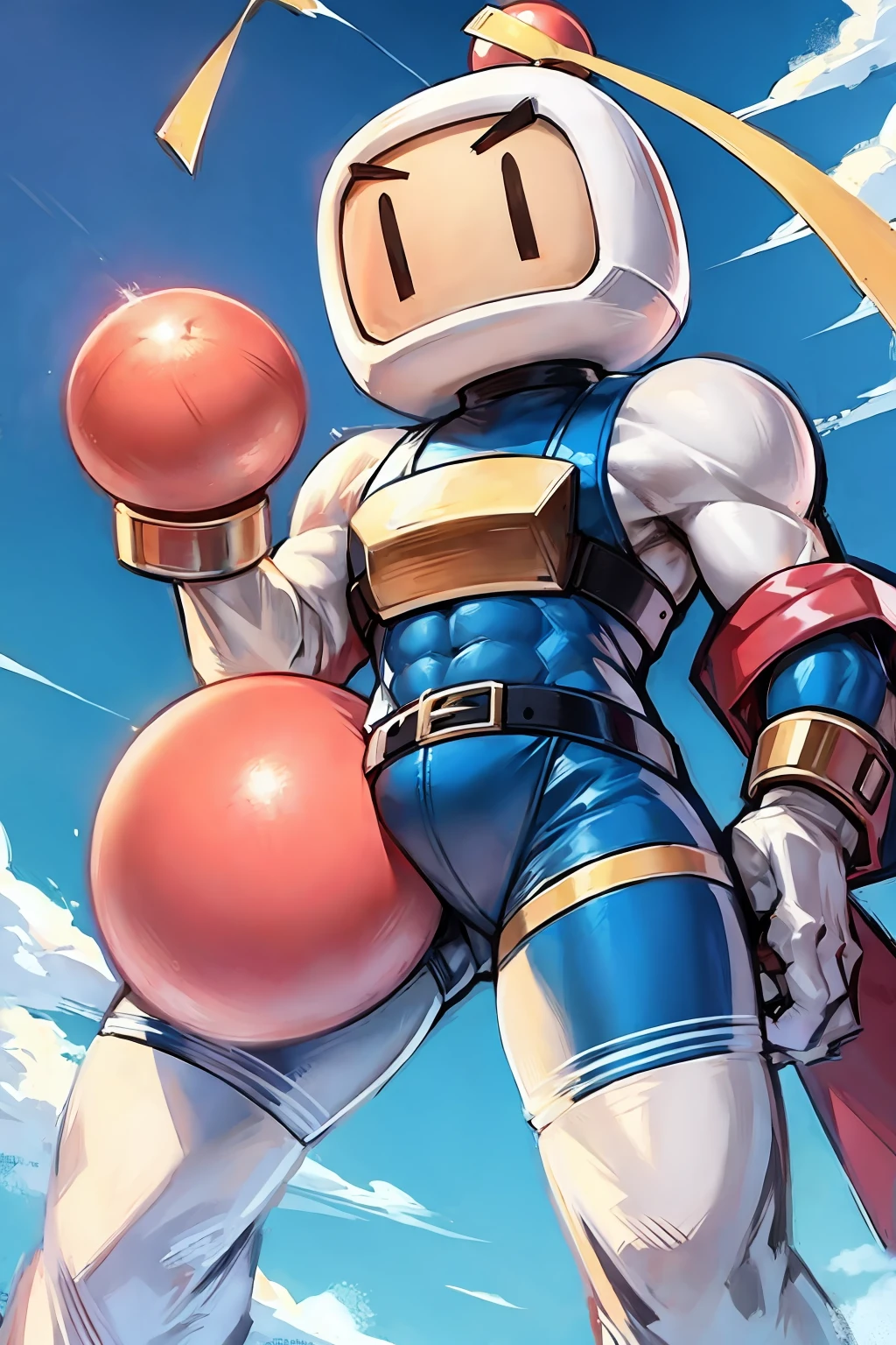 Muscular,Bomberman,White head、Pink ball hand