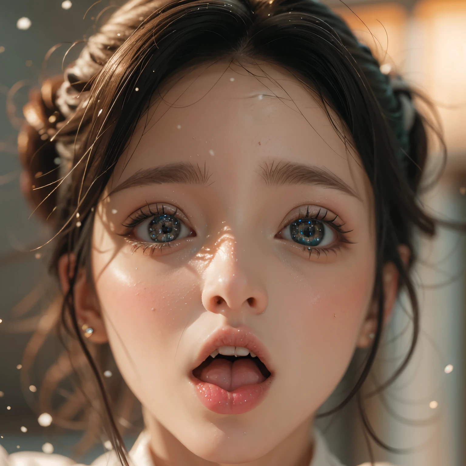 ExtremelyDetailed Kawaii girl Face,(Close-up big lips), glossy lips with beautiful details, Coquettish tongue, Kissing to camera, towards the viewer, 8K TopQuality masterpiece,an extremely delicate and beautiful (ProfessionalPhoto:1.37), {Amazing|finely detail|official art|incredibly absurdres},ultra-detailed close-up shot, close up, (fish eye lens), wide lens, macro lens, Detailed reflective Eyes ElaboratePupils with (sparkling highlights:1.28) (Delicate Voluminous LongEyelashes:0.88), {Tilted face|Visible back of throat|(saliva drips)|naked shoulder}, (Dripping juice on tongue:1.11) snow particles
