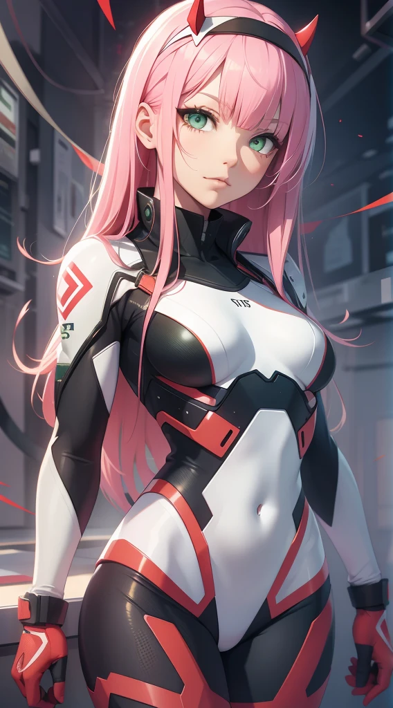 zerotwo, zero two, (green eyes:1.5), hairband, horns, long hair, pink hair, red horns, white hairband,
BREAK bodysuit, covered navel, pilot suit, red bodysuit, science fiction,
BREAK indoors, classroom,
BREAK looking at viewer, BREAK (masterpiece:1.2), best quality, high resolution, unity 8k wallpaper, (illustration:0.8), (beautiful detailed eyes:1.6), extremely detailed face, perfect lighting, extremely detailed CG, (perfect hands, perfect anatomy),