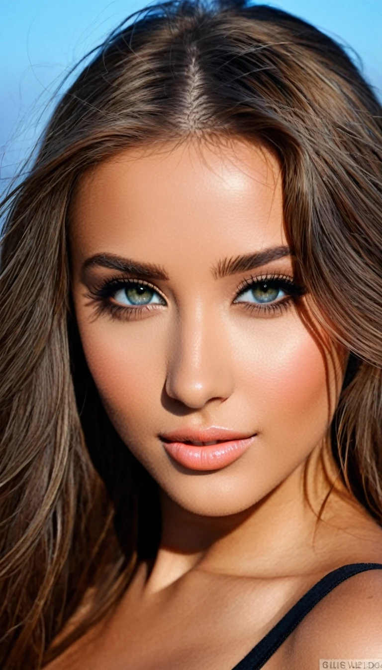 Close-up photo of an extremely beautiful girl&#39;s round breasts.
