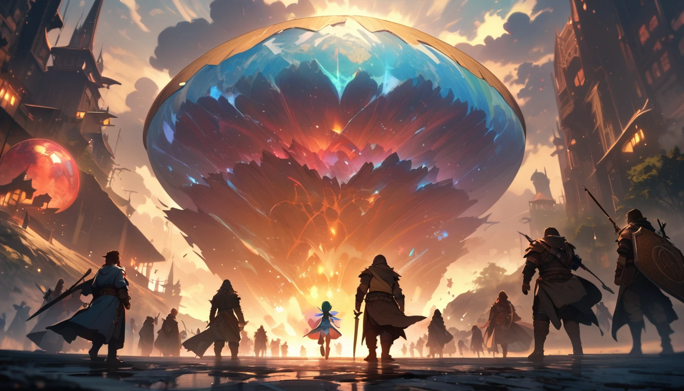 (masterpiece:1.4), (Highest quality:1.4), Very detailed, Complex, Very detailed, shape,Soft lighting, Scenic, More than one personで走り出そうとしている, Hopeful Face, smile, More than one person, Mixed, a group of adventurers, character from RPG games, (character: human, Fairy, Fairy, Dwarf, The Hobbit), (exterior: Swordsman Style, Shaman Style, Monk Style, Magician style), (averi: Long sword, dagger, Holy Staff, Magic wand, shield, metal armor, Leather Armor), Perfectly accurate anatomical shape、All limbs intact、Perfect full finger, Colorful characters, A landscape colored in earth tones, Huge, Majestic, Run towards tomorrow々, Uplifting expressions, みんなのsmileが素晴らしい.