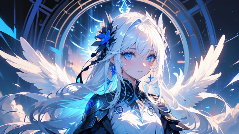 4K quality:1.2,Very beautiful illustration:1.2,Seraph,((Six white wings)),Rubio,Long Hairstyles,((Beautiful cobalt blue eyes:1.2)),null