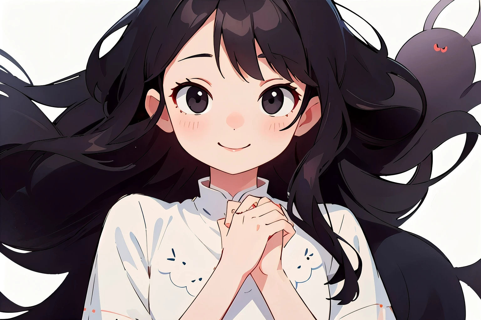 ((masterpiece))), Highest quality, Highest quality, Attention to detail、Girl、Long Black Hair、Gentle smile、White dress、promise