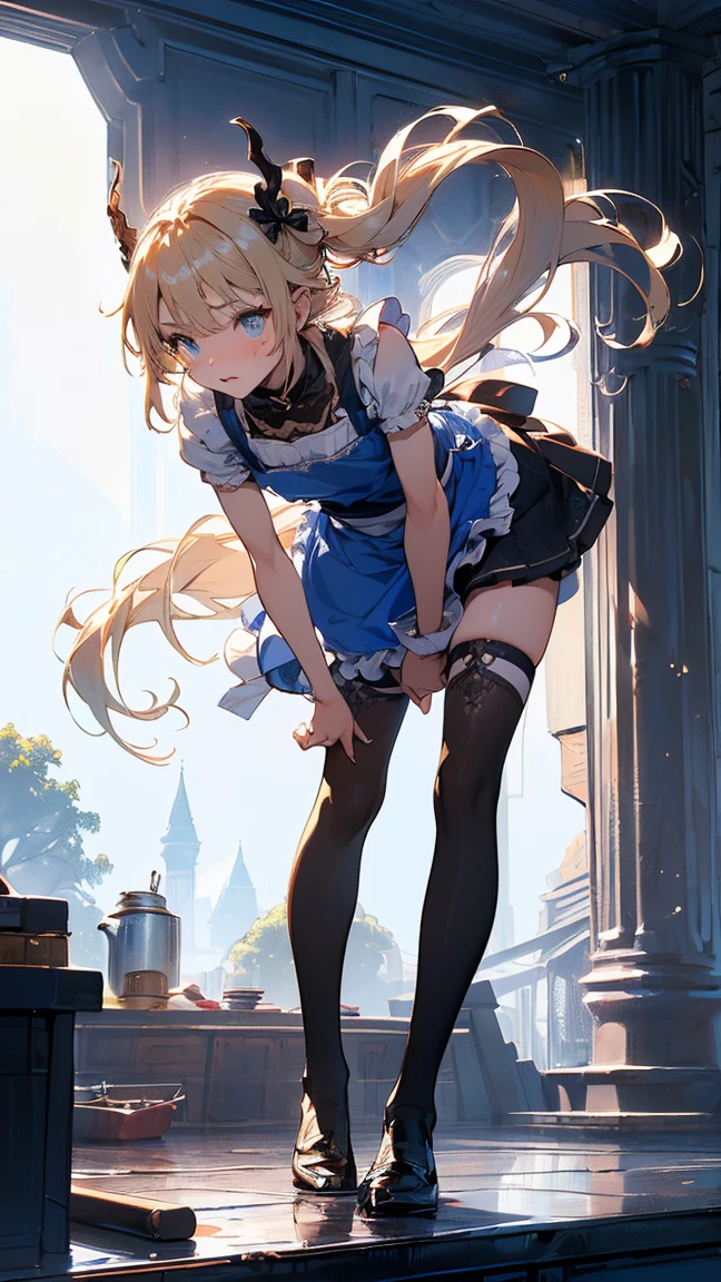 (masterpiece, high quality, Mysterious, Ideal body proportions), (Ultra-high resolution, 8K RAW Photos, Photorealistic, Natural light, Fabric Shading), Wide Shot Photography:1.6, (One beautiful anime girl:1.3, 16 years old, alone:1.5, Mature Woman:1.5, Browsing Caution:1.25, whole body:1.3), Glowing Skin, break, ((Alice in Wonderland:1.3, Cute girl, cute, Lovely, interesting, Girl Falling From the Sky:1.5, Girl Flying in the Sky:1.5, The girl is floating in the air:1.1, The wind lifts up the skirt:1.5, (Embarrassed:1.3), Amazing, Put on an apron and put your hand on your crotch:1.35)), break, ((Trump, trump card, Tea cup, you can, teaspoon, Small Clock:1.3, Lipstick, Candy:1.2, クッKey, Jam jar, Key)), ((Royal Blue Dress :1.5, Wearing a long flared skirt:1.3, White apron, White Stockings)), (Medium-length platinum blonde hair:1.2, Twin tail hair:1.6, Her hair was tied with a big ribbon), (blue eyes, Bright eyes with highlights, Detailed eyes), (Lie on your back:1.4, Leaning forward:1.2, Stand up straight and spread your legs:1.5), ((Dutch Angle:1.5, whole body:1.3, Crotch focus:1.3, From below:1.5, Poor posture)), Cinematic imagery, Exotic Wallpaper, colorful, Pop Art, Great art, (Fantasy Images:1.5), ((Correct Anatomy:1.5, Perfect Anatomy:1.3, The right move, Small feet:1.2)),