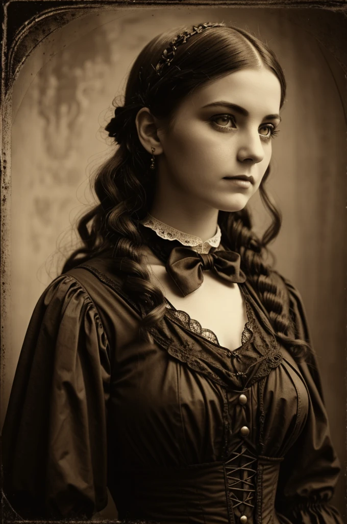 Vintage Victorian Gothic Girl in Sepia