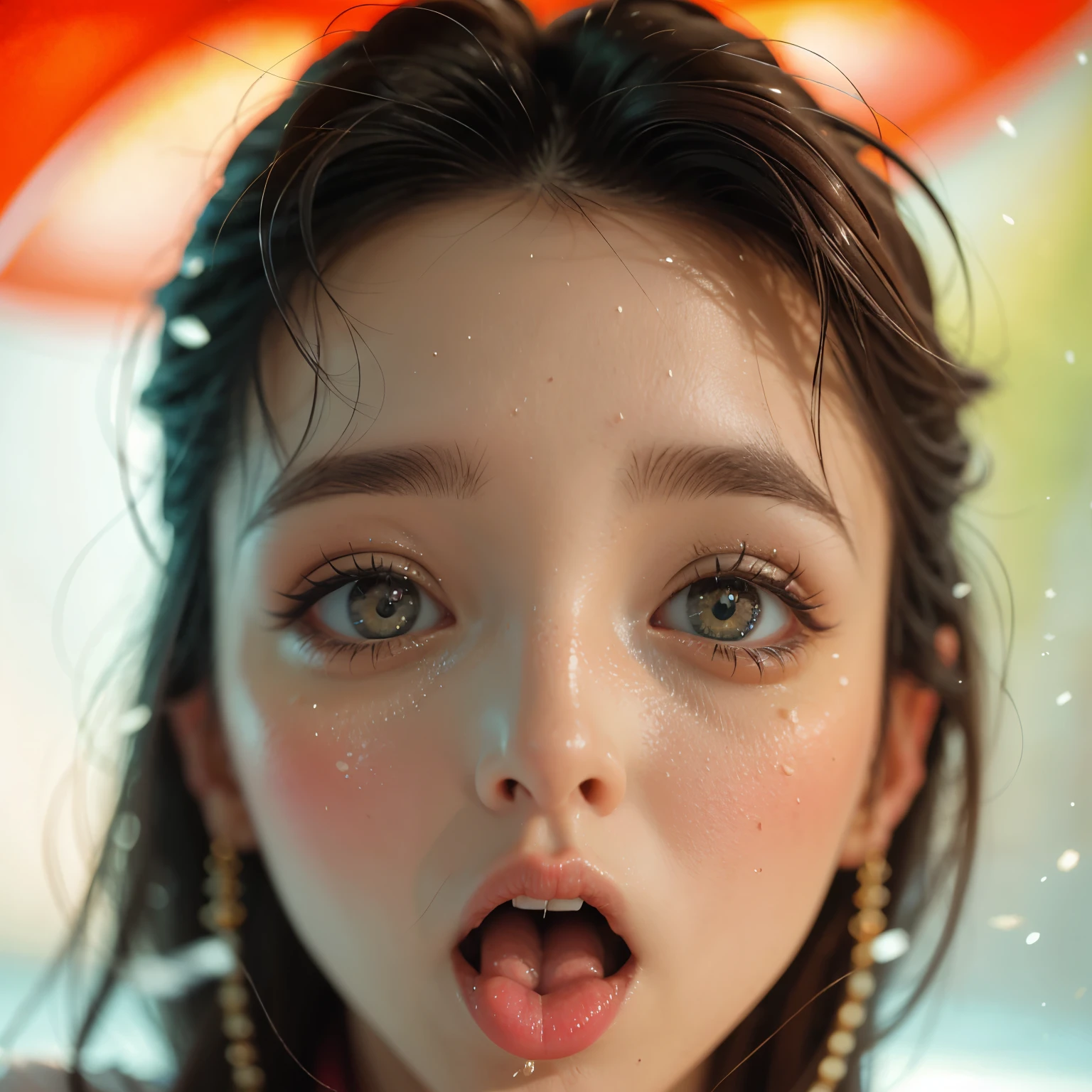 ExtremelyDetailed Kawaii girl Face,(Close-up Sweet lips), glossy lips with beautiful details, Coquettish tongue, Kissing to camera, towards the viewer, 8K TopQuality masterpiece,an extremely delicate and beautiful (ProfessionalPhoto:1.37), {Amazing|finely detail|official art|incredibly absurdres},ultra-detailed close-up shot, close up, (fish eye lens), wide lens, macro lens, Detailed reflective Eyes ElaboratePupils with (sparkling highlights:1.28) (Delicate Voluminous LongEyelashes:0.88), {(Tilted face:1.22)|Visible back of throat|saliva drips|naked shoulder}, (Dripping juice on tongue:1.23) snow particles