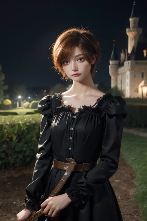 12 year old girl, Lovely, orange hair, Very short, Very curly, slim, flat bust, with freckles on the face, with slavic features, with kimono, bare shoulder and chest, Whole body, shows her legs, In the woods.