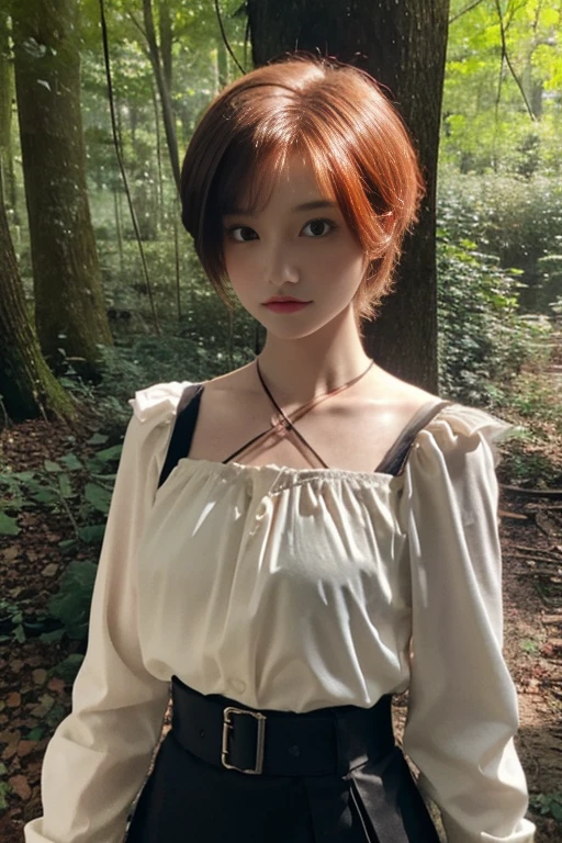 15 year old girl, Lovely, orange hair, very short, Very curly, slim, flat bust, with freckles on the face, with slavic features, with long sleeve black dress, whole body, shows her legs, in the castle garden, at night, holding a sword in his hand