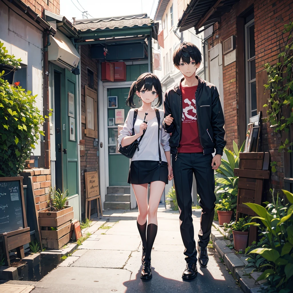 1boy and 1girl taking foto with phone