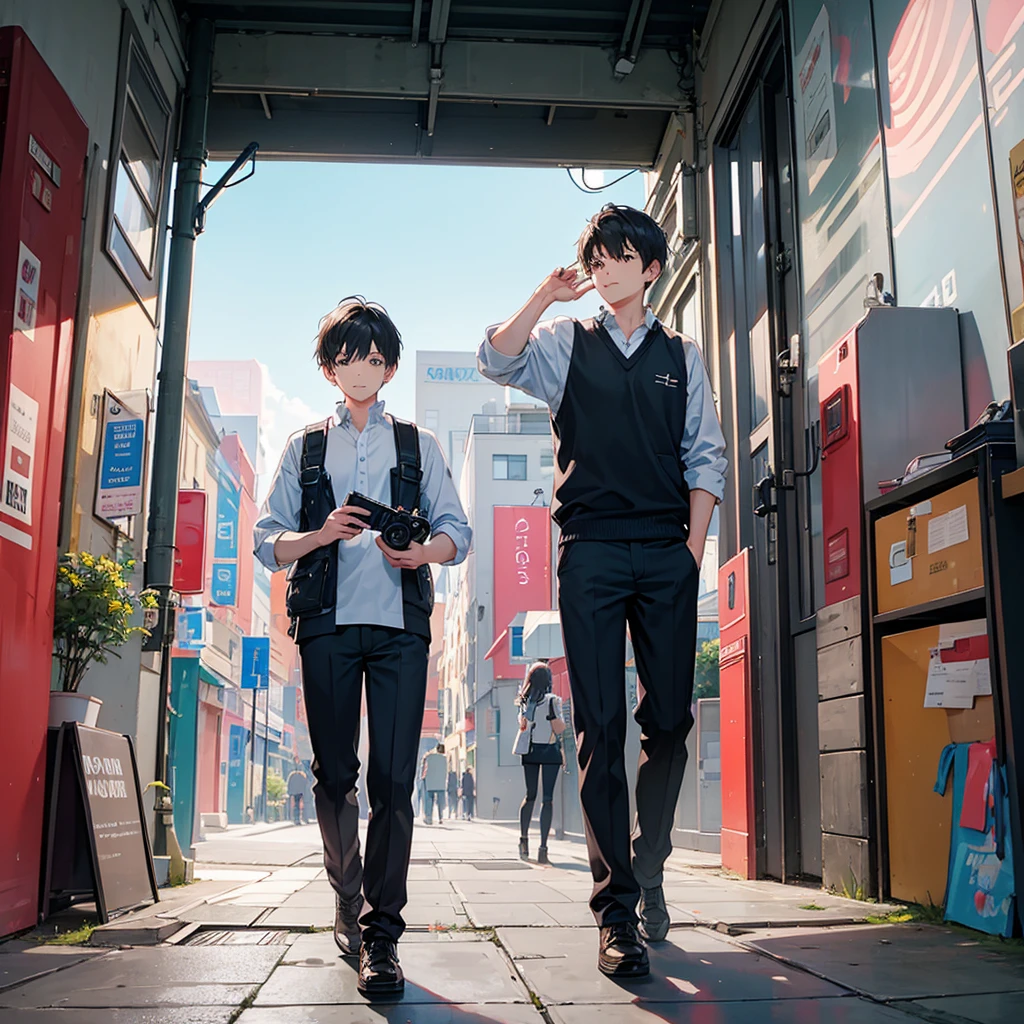 1boy and 1girl taking photo with phone