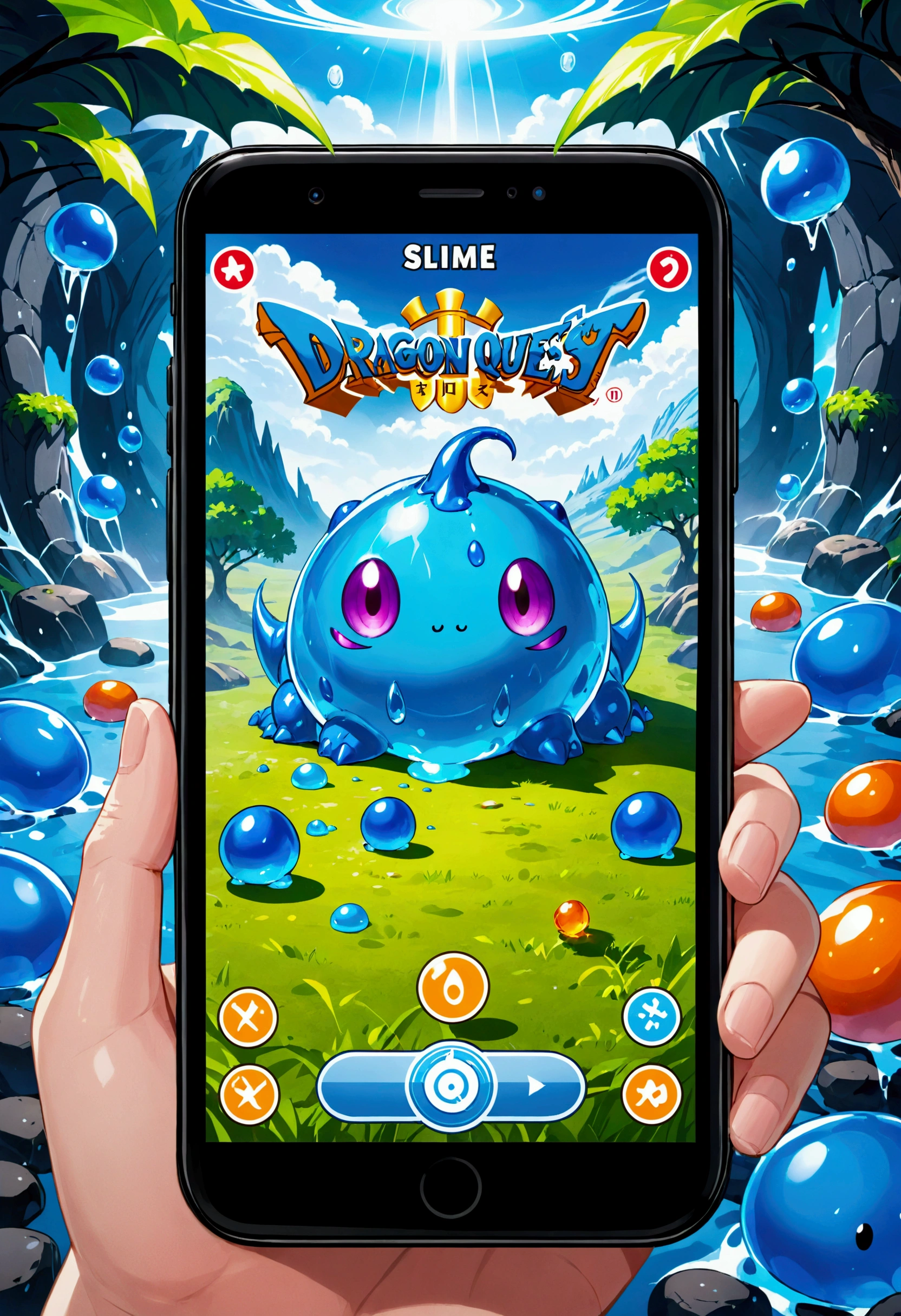 Dragon Quest game screen, slime