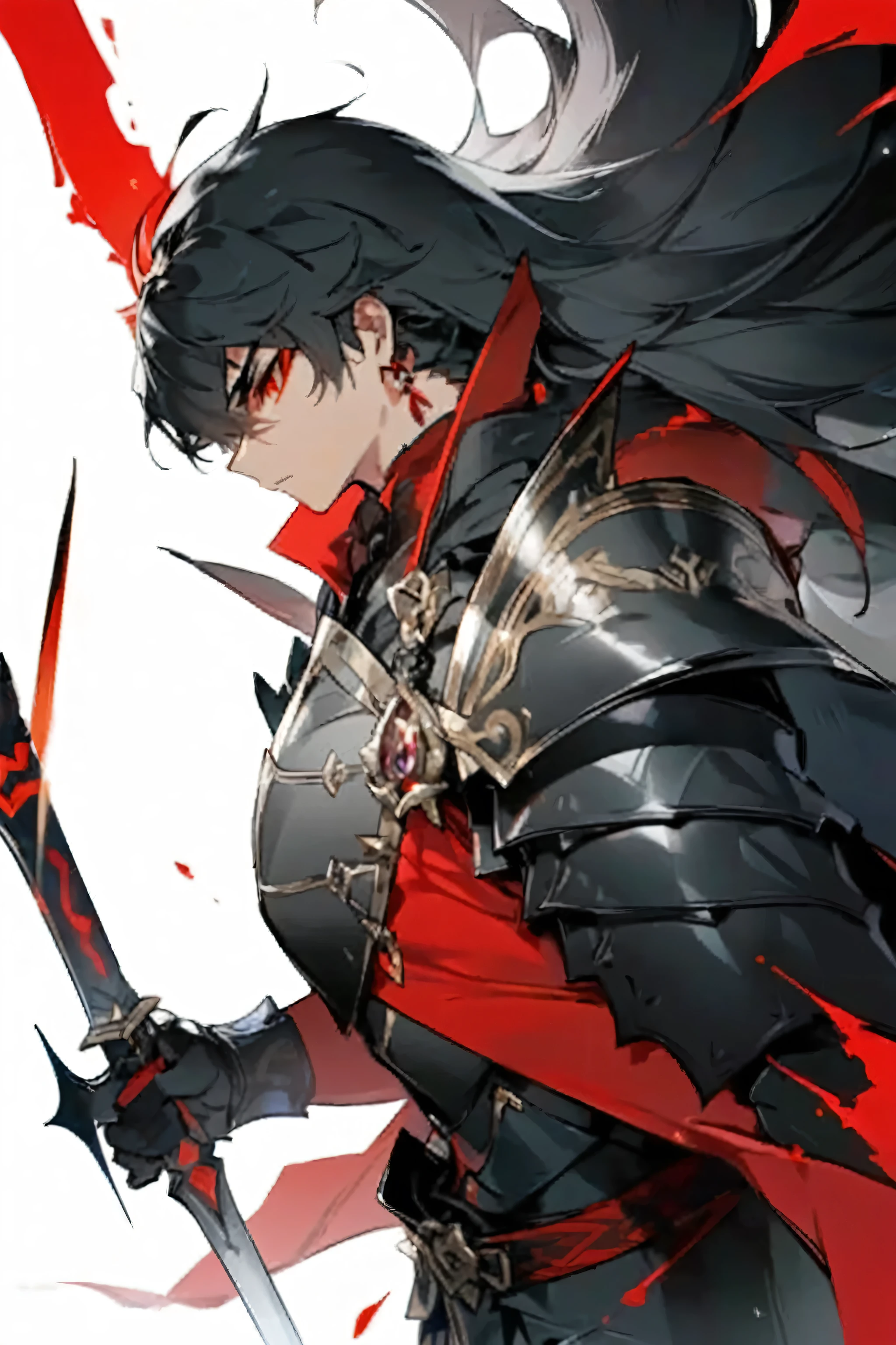 a close up of a person holding a sword and a sword, handsome guy in demon slayer art, genshin impact character, keqing from genshin impact, genshin, detailed key anime art, video game genshin impact, genshin impact, black and red armor, zhongli from genshin impact, key anime art, genshin impact style
