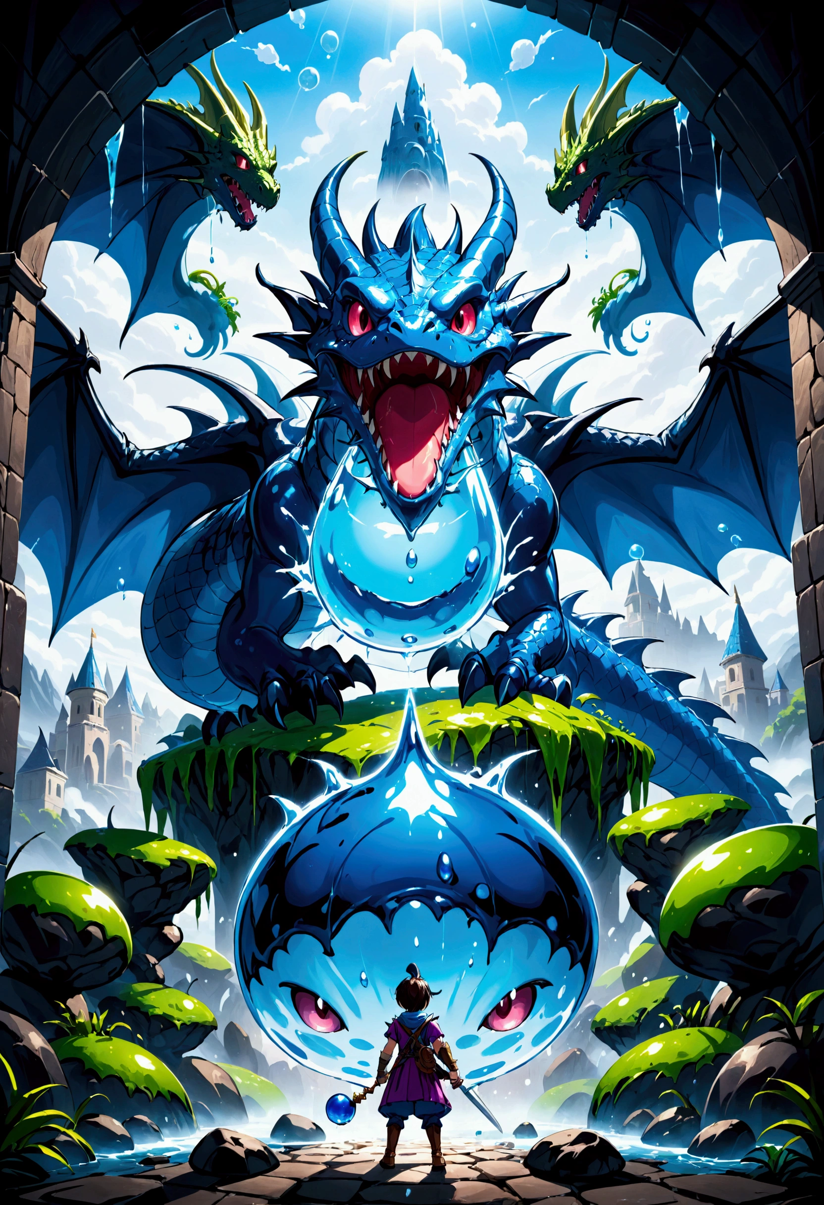 Dragon Quest game screen, slime, Masterpiece, 8K, Best Quality