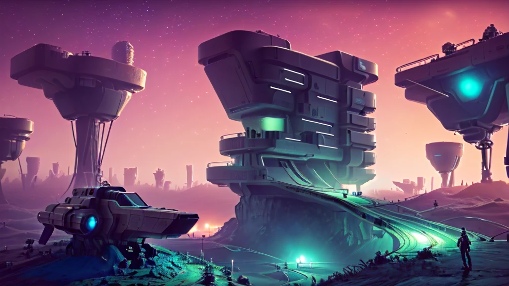 at night, futuristic city，There are curved stairan walking on the street, 3 d render beeping sounds, smooth digital Concept Art, Futuristic numbers, Futuristic numbers art, Inspired by Mike Winkelmann, Futuristic architecture, Futuristic art style, Futuristic architecture concept, artem demura beeping sounds, Concept Art | beeping sounds, futuristic city landscape