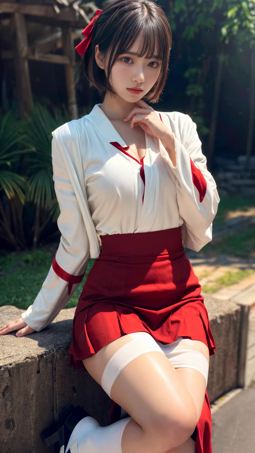 (absurdres:1.3), (highres:1.3), (ultra detailed:1.3),(1girl:1.3), (extremely detailed CG unity 8k wallpaper:1.3), (detailed skin texture, detailed cloth texture, detailed hair texture), (beautiful detailed face, supermodel, pale skin, realistic glistening skin), (RAW photo, best quality), (realistic, photo-realistic:1.4), masterpiece, extremely delicate and beautiful,Amazing, finely detail, extremely detailed CG unity 8k wallpaper, huge filesize, ultra-detailed, highres, absurdres, soft light,rim light, vibrant details, short bob hair, black hair color, Big Natural Color Lip, (perfect body shape), beautiful legs, BREAK (white and red theme:1.4), (fusion of (white kimono tops:1.2) and  (red high-waisted maxi length skirt):1.4), (long sleeve:1.3), (kimono-collar:1.2), (red outlines on white kiomno:1.2), (white very short ankle socks:1.2), (Japanese clogs geta:1.2),
 crying a little、little smile, Harajuku style、20 year old girl、cute type、lolita、open legs
