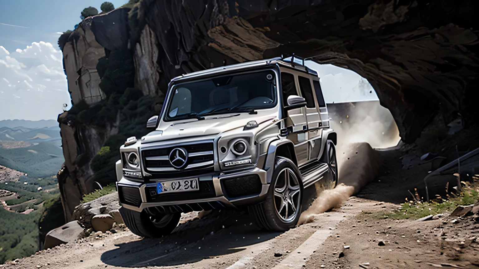 Mercedes-Benz G-Class jumps off a cliff