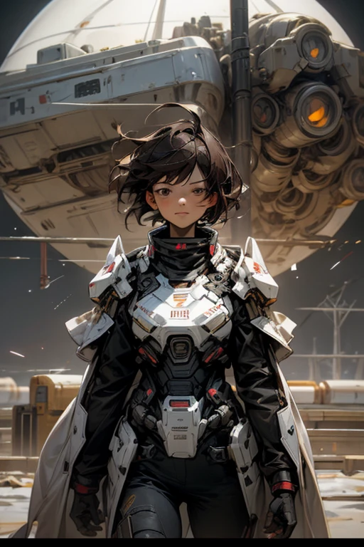 Ringworld,sf,sfmovie,artillery,Long-range missiles,movie「Foundation」based on ,woman,Adult,main character,28 years old,Hopeful Face,Brown eyes,Short Hairstyles,Black hair mixed with gray,Scientist Uniform,White researcher&#39;s coat,Wide grassland,traitor,chaosとしました,Future World,Socialist World,snow,chaos,cool,Big Breasts,Giant robot behind
