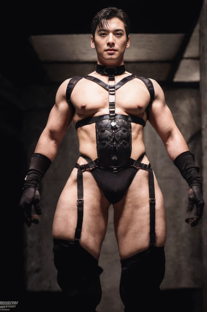 (masutepiece,High resolution,ultra - detailed:1.0),1(man,Robot man),Perfect male body,Look at the camera,Delicate eyes and delicate face,extremely details CG,Unity 8k wallpaper,intricate-detail,solo person,Detailed face, (chest harness, garter straps, Harness strap, neck strap , micro string thongs), Best Quality, hands visible, Gloves, short hair:1.5 , full length shot(fls) , big thighs , insane details, hyper details ,16k resolution , ultra-high clarity , hyperrealism, uhd,(K-pop idol shooting porn magazine cover photo), thick thighs, male , ((unrealistic wide hips , unrealistic wide pelvis )), ((only man , only male)) , ((ultra realism , ultra photorealism)) , (sexy , eroticism , nsfw) , mature man , pectoral , ((superstar)) , kinky , snake eyes , (((((handsome face)))))