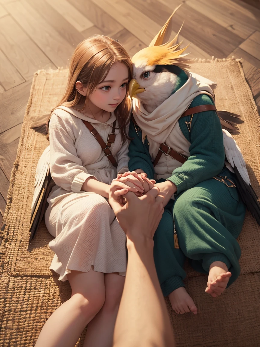 ((Bird's eye view)) (8k, ((Bird's eye view)) (8k, best quality, a masterpiece:)) 2 hands are holding each other.