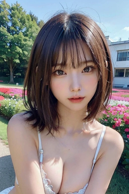 (((Exposing breasts 1.6))),(((Exposing breasts 1.6))),(((Exposing breasts 1.6))),masterpiece, Highest quality, 8k, Absurd, Beautiful medium long bob hair,Woman in her late 20s, That shy expression is cute, (Sensual Style),((Seven episodes were filmed...........1.4)), (Nude 1.5), No makeup, The near road and the far road, Written boundary depth, Surreal, High resolution, photograph, Sharp focus, Face lamp, Dynamic Lighting, highest detailed, ,Extreme detaileds、Super detaileded、detailed、Real Skin、elegant features、Positive and optimistic、(The background is a colorful flower field)