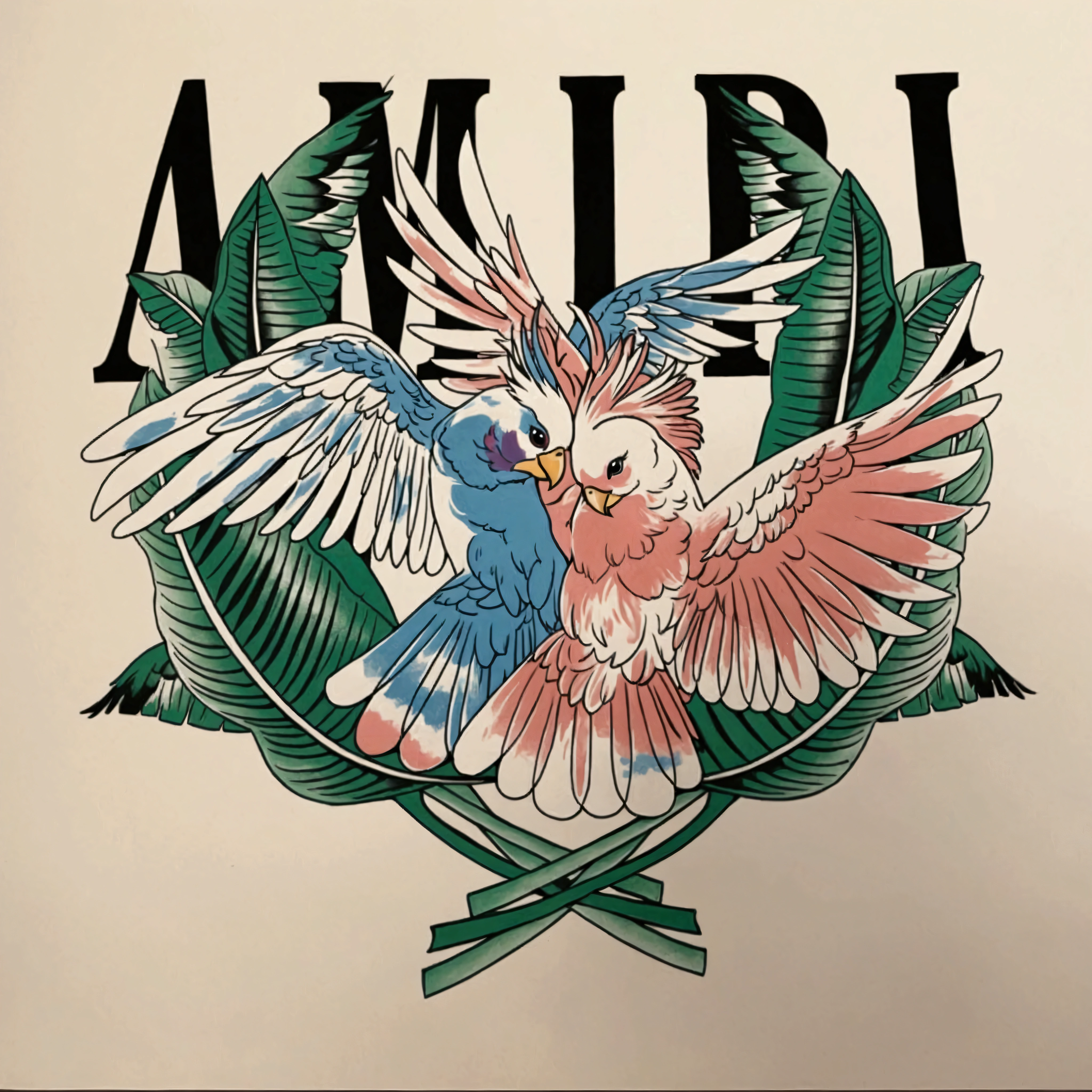 there are two birds that are sitting on - shirt, Andy Rusu, very detailed love, colored illustration for tattoo, added detail, inspired by André Pijet, Full color drawing, t-shirt design, por Amir Zand, high quality artwork, Shoulder patch design, airbrushed artwork, inspired por Amir Zand, soft airbrushed artwork, Awesome, friend