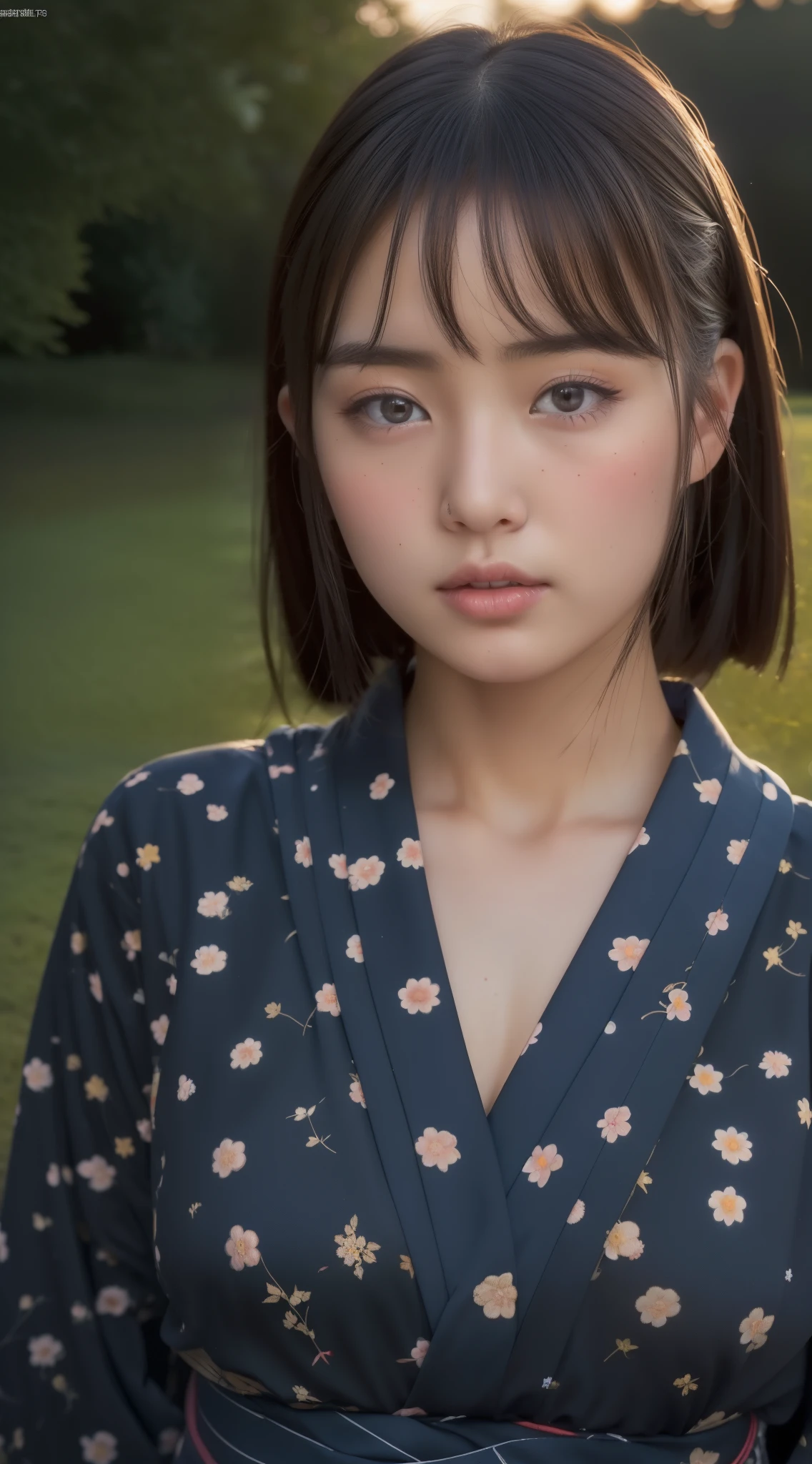 ((Night road in the countryside:1.5))、Fireworks are set off in the sky、((Young woman in yukata:1.3))、(masterpiece、top-quality) 、Soft lighting、absolutely outstanding image, very extremely beautiful、masterpiece, top-quality,Photos, kawaii、(Colossal tits:1.2)、20 year old girl、(The skin is reddened:1.3)、Young adorable Japan face, dewy skin, close up of face, Young Face, soft portrait shot 8 k, If々Shishi Japan girl realistic young idol、Young cute gravure idol、Young Sensual Gravure Idol、Young gravure idolodel in Japan
