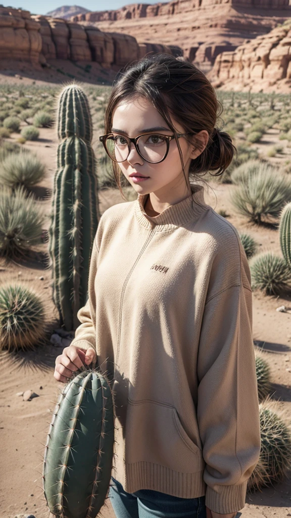 Cactus with glasses in desert