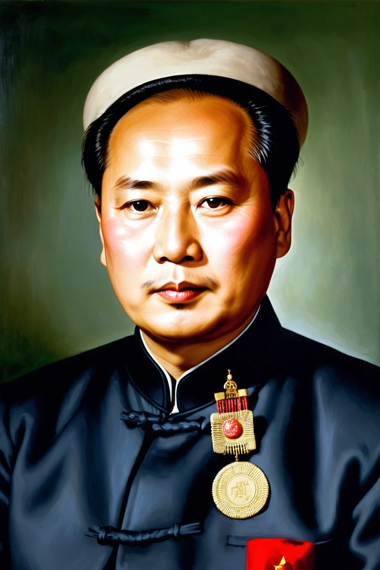 Mao Zedong like a cat, portrait, half-body, realistic, staring at camera