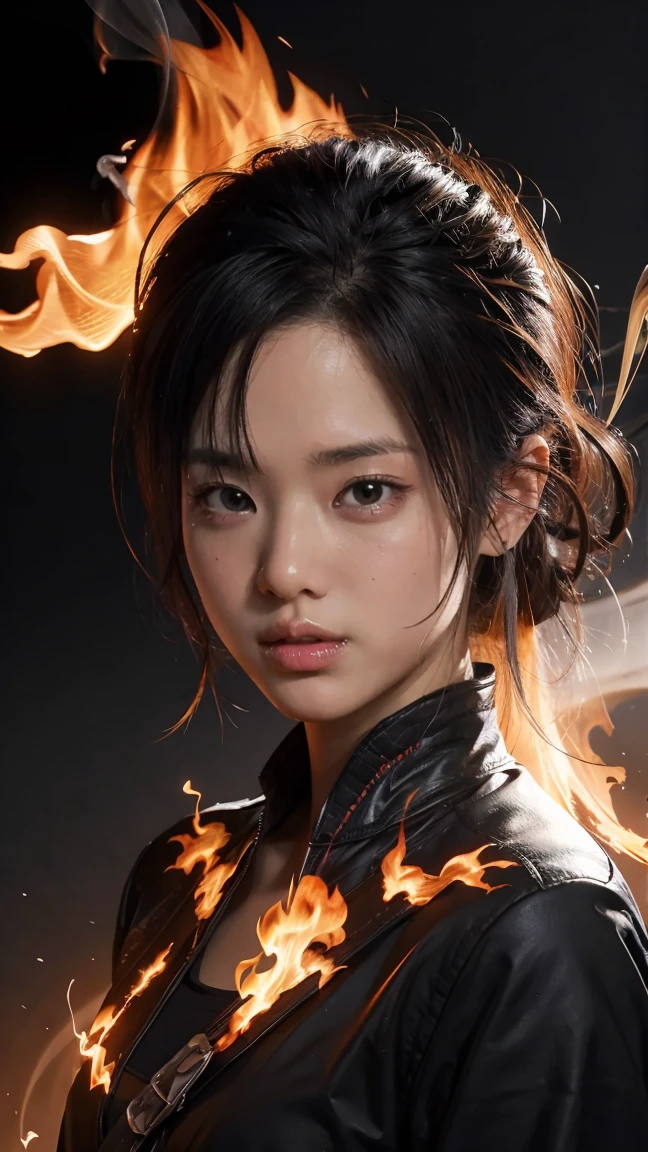 (extremely detailed CG unity 8k wallpaper),(masterpiece), (best quality), (ultra-detailed), (best illustration),(best shadow), (sharp eyeliner, eyeshadow, detailed eyes:1.1), (flames, smoke:1.3), ,BREAK, (vector:1.2), evil smile,