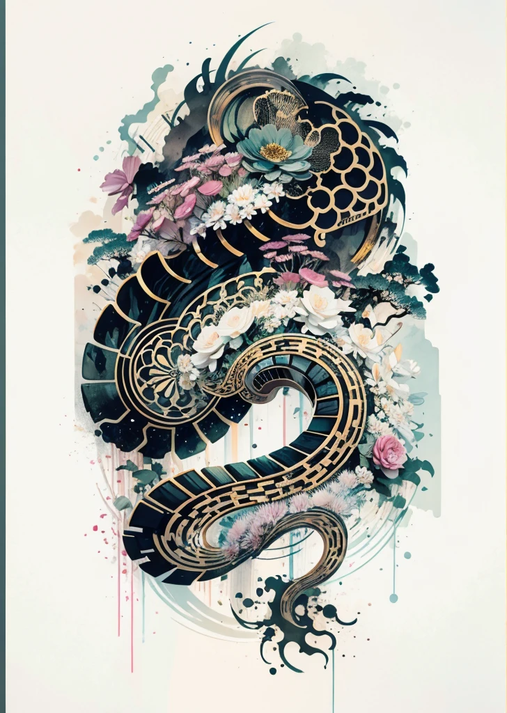 (Art by Numbers,Inks and washes:1.2)，Nobody, Mountain々, wood, Rivers，Flowers，Lotus flower， (Oriental elements, Chinese colors, Senior Color Matching),  (3D sculpture，Rendering with Octane，Volumetric Light，Natural soft light，), (Very delicate:1.2, Losing focus:1.2, Very colorful, Cinema Lighting, Chiaroscuro,Ray Tracing), masterpiece, Super rich,Very detailed,8k, Zurrison_style_wonderful_wall