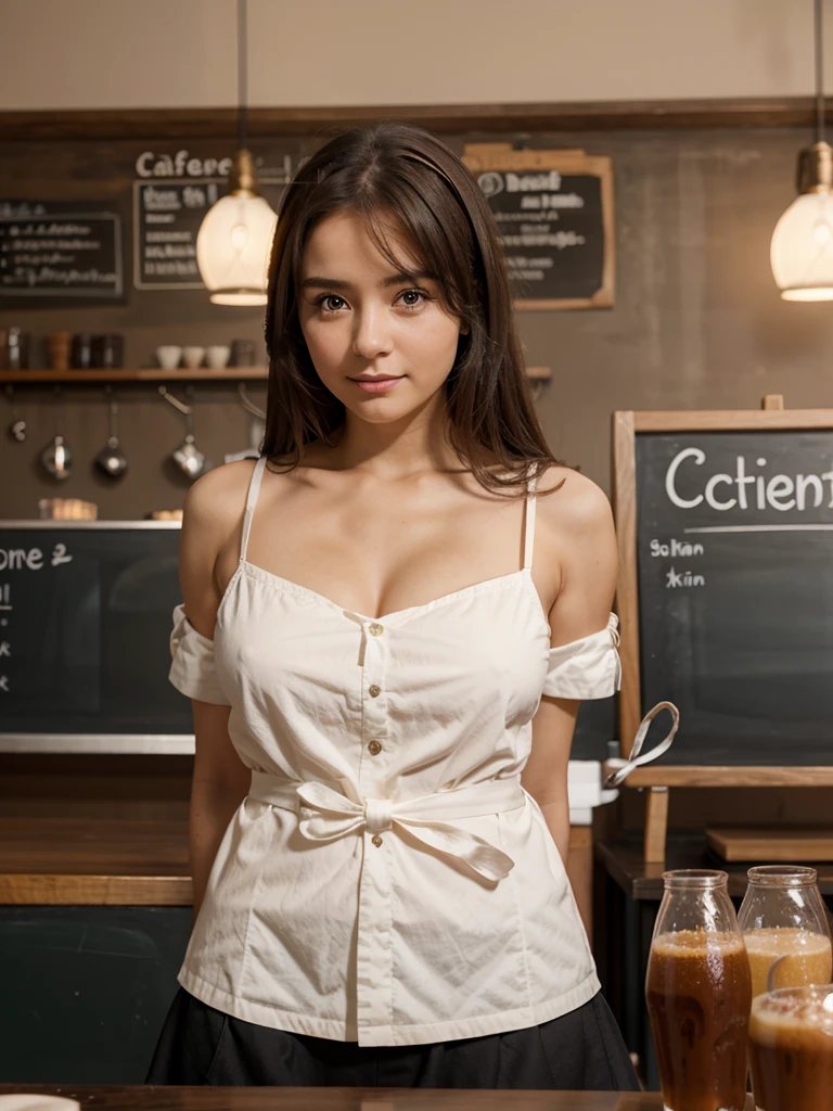 Cutei girl in cafe science best quality 8k