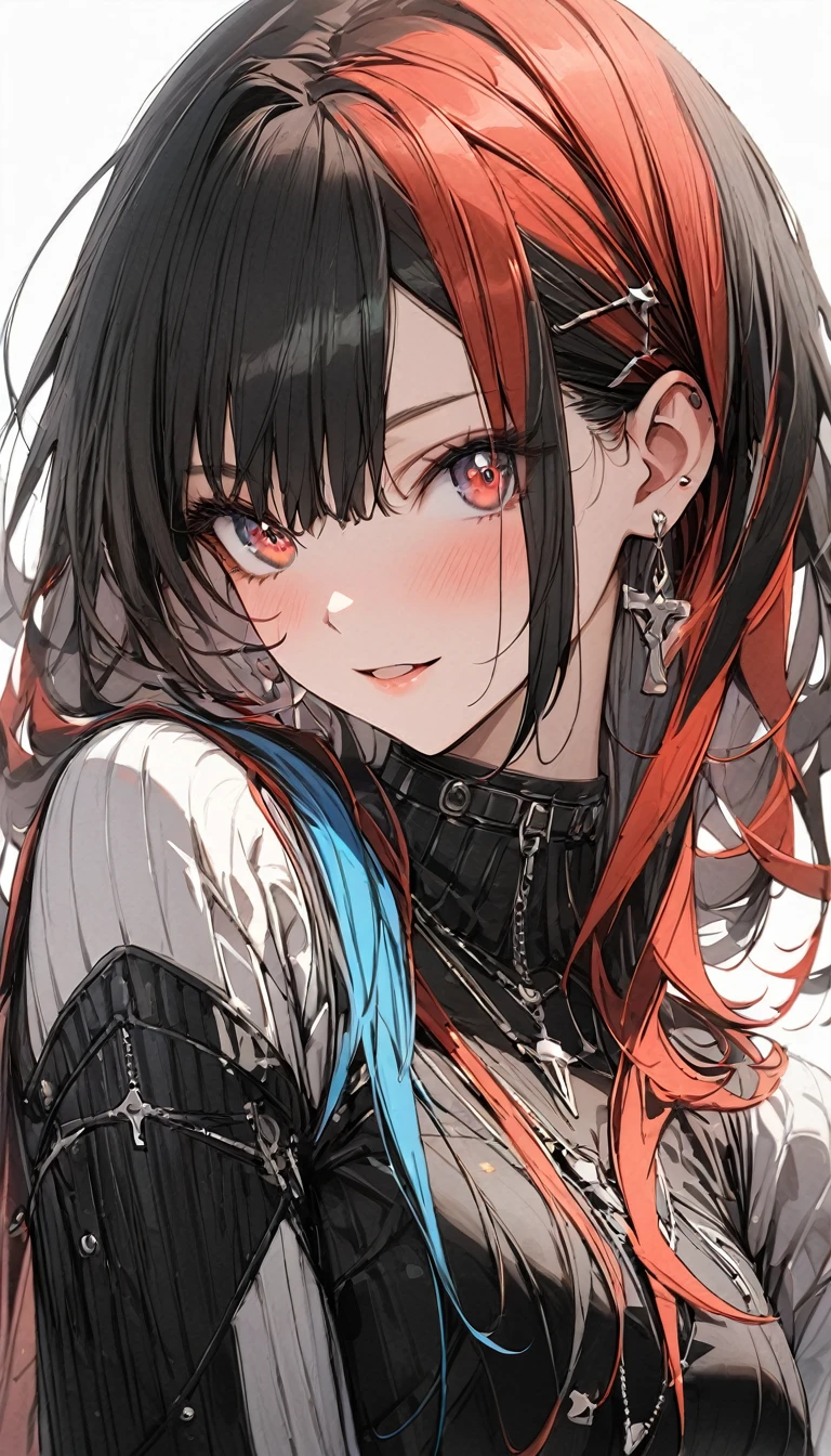 1 Girl, multicoloRed hair, Colored undercoat, Black Hair, Red hair, Blue Hair, Green Hair, Symbol-shaped pupil, Super Detail, High Detail, high quality, The award-winning, best quality, high resolution