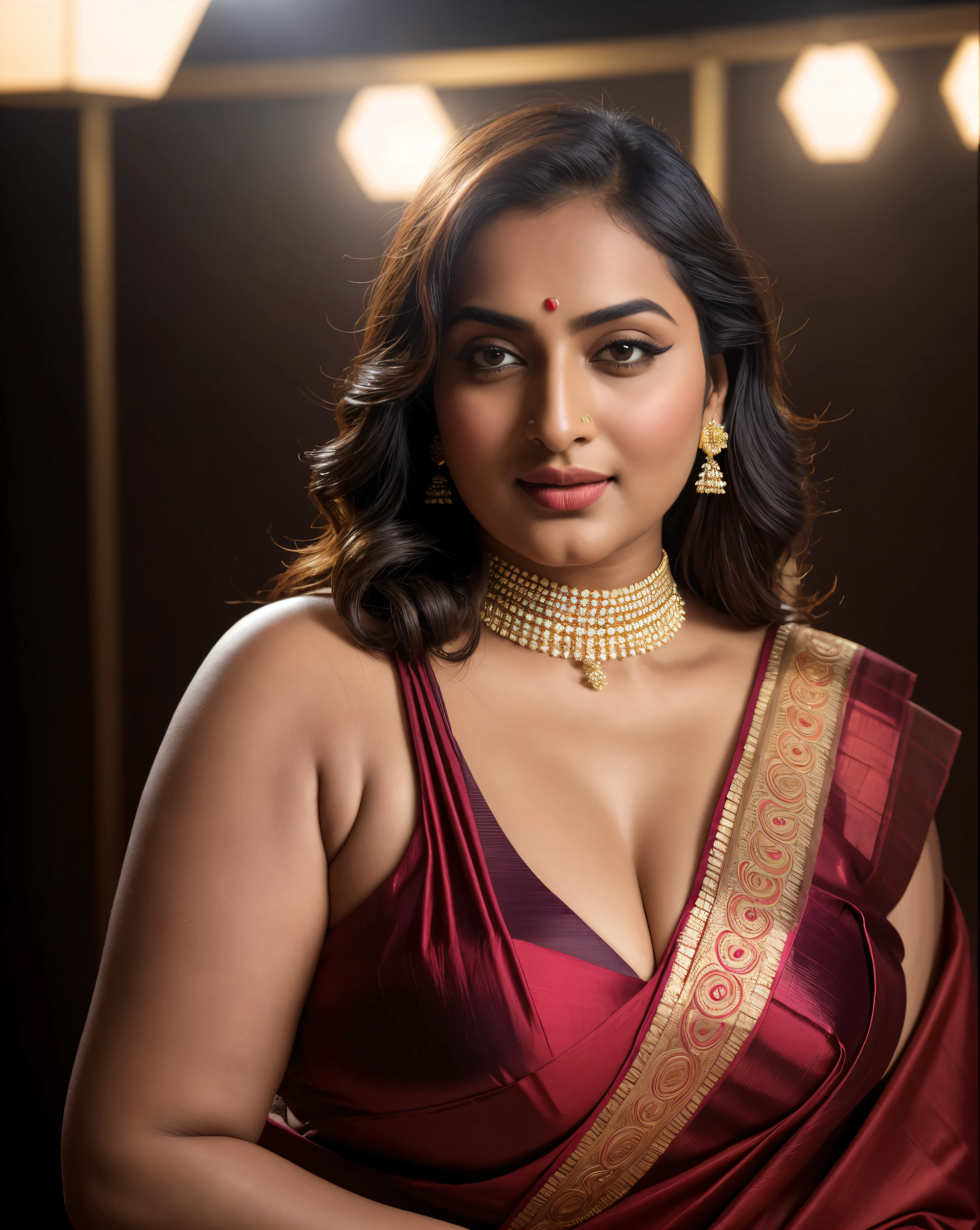 Foto RAW, photorealistic, photography, full body shot, master shot, perfect eyes, goddess like beauty, pierced eyes, perfect thick chubby mallu Desi aunty bhabhi, Wearing a Stanapatta, a chest-band.Saree model, model Photography, Indian saree shoot, Indian traditional wear advertising photography, traditional wear brand shoot, face of Indian actress Sonakshi Sinha, masterpiece, realistic, realism, incredible details, pleasure, photorealism, detailed skin, skin pores, high contrast, photorealistic Artstation 8k HD digital art trend of high definition and detailed realistic skin texture, ultra detail, realistic skin texture, armature, best quality, ultra high definition, (photorealistic:1.4),, high resolution, detail, raw photo, sweat, Re sharp, by Lee Jefferies Nikon D850 Film Stock Photo 4 Kodak Portra 400 Camera F1.6 Lens Rich Color Ultra Real Realistic Realistic Textures Dramatic Lighting Unreal Engine Trending at Art Station Cinestill 800,(pele altamente detalhada: 1.2), 8k UHD, DSLR, soft-lighting, alta qualidade, grain of film, Fujifilm XT3,she didn't like to wear blouse or bra, she is happy to wear only saree, she hates blouse or bra, detailed hairy armpits, hyper realistic skin, skin pores, sweat, veins,