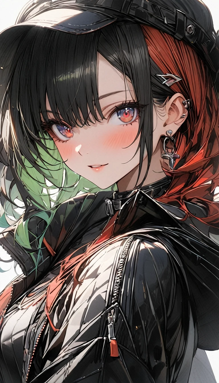 1 Girl, multicoloRed hair, Colored undercoat, Black Hair, Red hair, Blue Hair, Green Hair, Symbol-shaped pupil, Super Detail, High Detail, high quality, The award-winning, best quality, high resolution