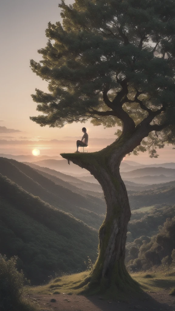 detailed, visually stunning, photography, sunset, green tree, cinematic lighting, scales, body, absurdres, modern minimalistic furniture, ((solo)), landscape stretching, award winning masterpiece with incredible details