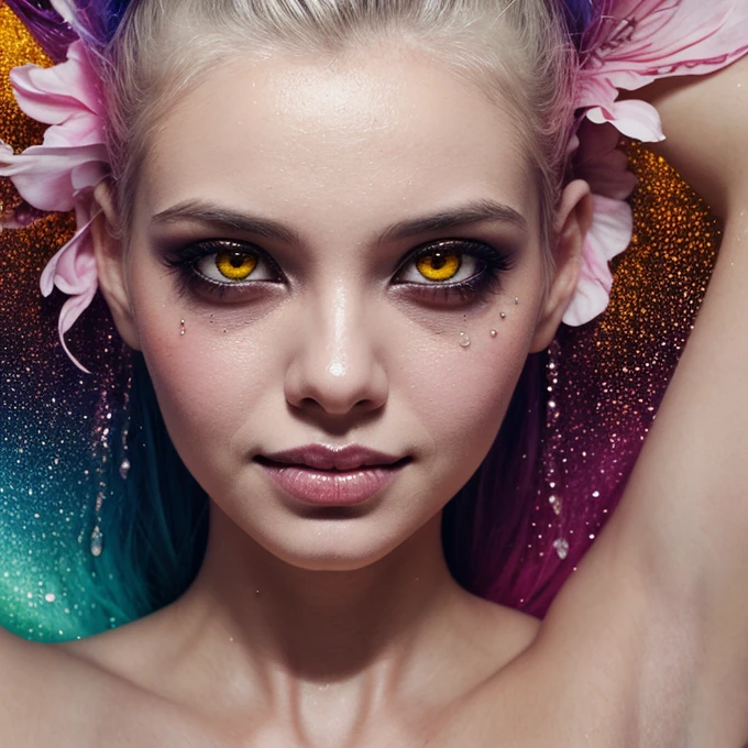 photorealesticThe image exudes ethereal beauty and soft fantasy/ aswell as sinister tones of subtle violence. Include sweet and detailed birds/ some with severed heads and soft, luminous flowers with blood drops like dew drops w white highlights. The image's background is decorated in shades of pink, shimmer, glitter, and macabre fantasy details like colored bubbles, skulls and cosmos. Utilize dynamic composition to create a compelling and action-packed image. Dramatic lighting and cinematic lighting enhance the woman's beauty and the soft colors in the artwork. Include fantasy, cute, colorful, colourful, interesting magic background, ((((blank eyes)))), ((((empty white eyes)))), (shirome eyes:1.3), (smirking), (perfectly rendered solid whiteeyes), ((short neck)) wide dental exaggerated smile disturbingly contrasting the entire peice outside of it A painting of a woman with many skulls and withing enternal snake like biology coiling in and out of her head, pop surrealism lowbrow art style, Lowbrow Pop Surrealism, lowbrow surreal, Psychedelic surrealist art, 'Lost in a lucid dream, surreal drawing, highly detailed surrealist art, Rowbrow Art, Illusion surrealist art, surreal illustration, hyper detailed surrealism, horror surreal art, pj crook+Broms distinctive art style, anotomic deformity, open cranial plates, corrosive textures, slick wet textures, bone cavities open and spilling disease parasitic invasive.