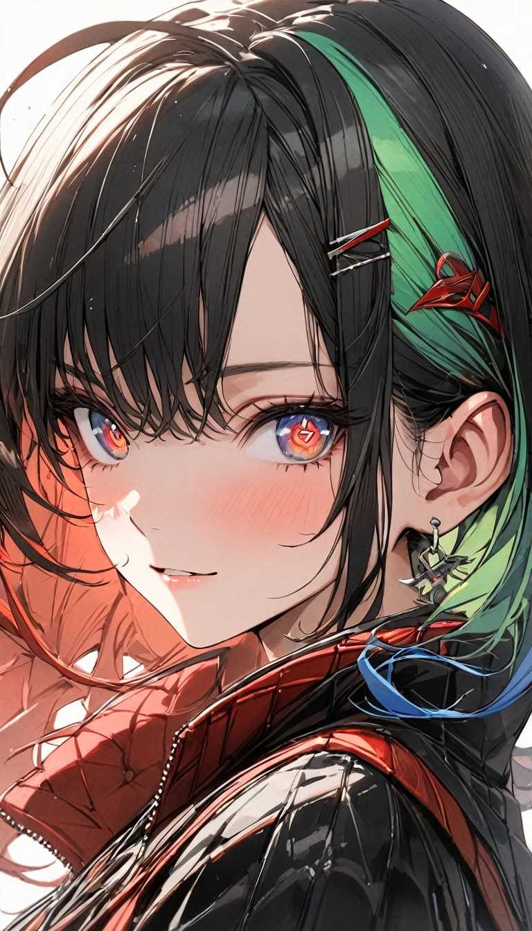 1 Girl, multicoloRed hair, Colored undercoat, Black Hair, Red hair, Blue Hair, Green Hair, Symbol-shaped pupil, Super Detail, High Detail, high quality, The award-winning, best quality, high resolution