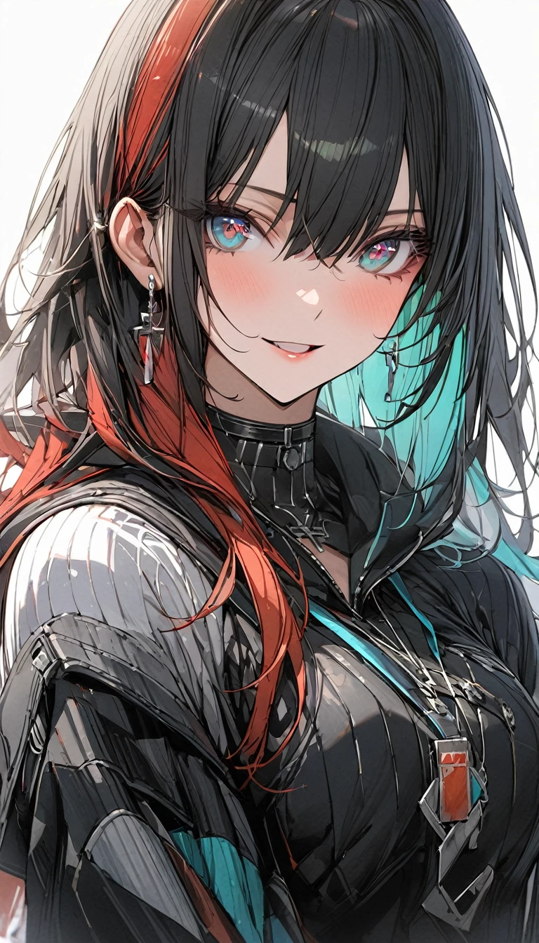 1 Girl, multicoloRed hair, Colored undercoat, Black Hair, Red hair, Blue Hair, Green Hair, Symbol-shaped pupil, Super Detail, High Detail, high quality, The award-winning, best quality, high resolution