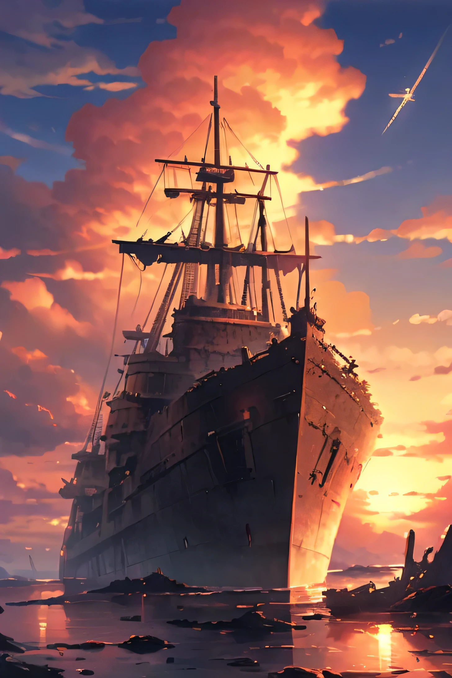 The world of destruction、Dilapidated、Sunset、Sunset、warship