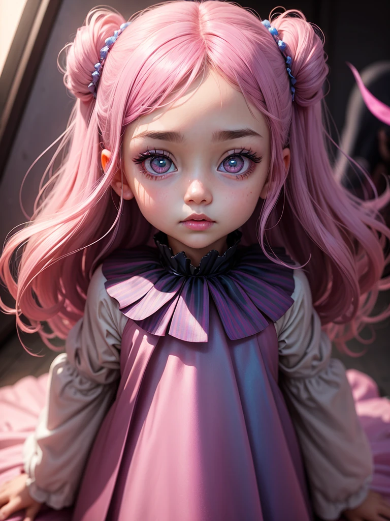 beautiful girl, big eyes, pink lips, vivid life,  iridescent eyes, flow dress