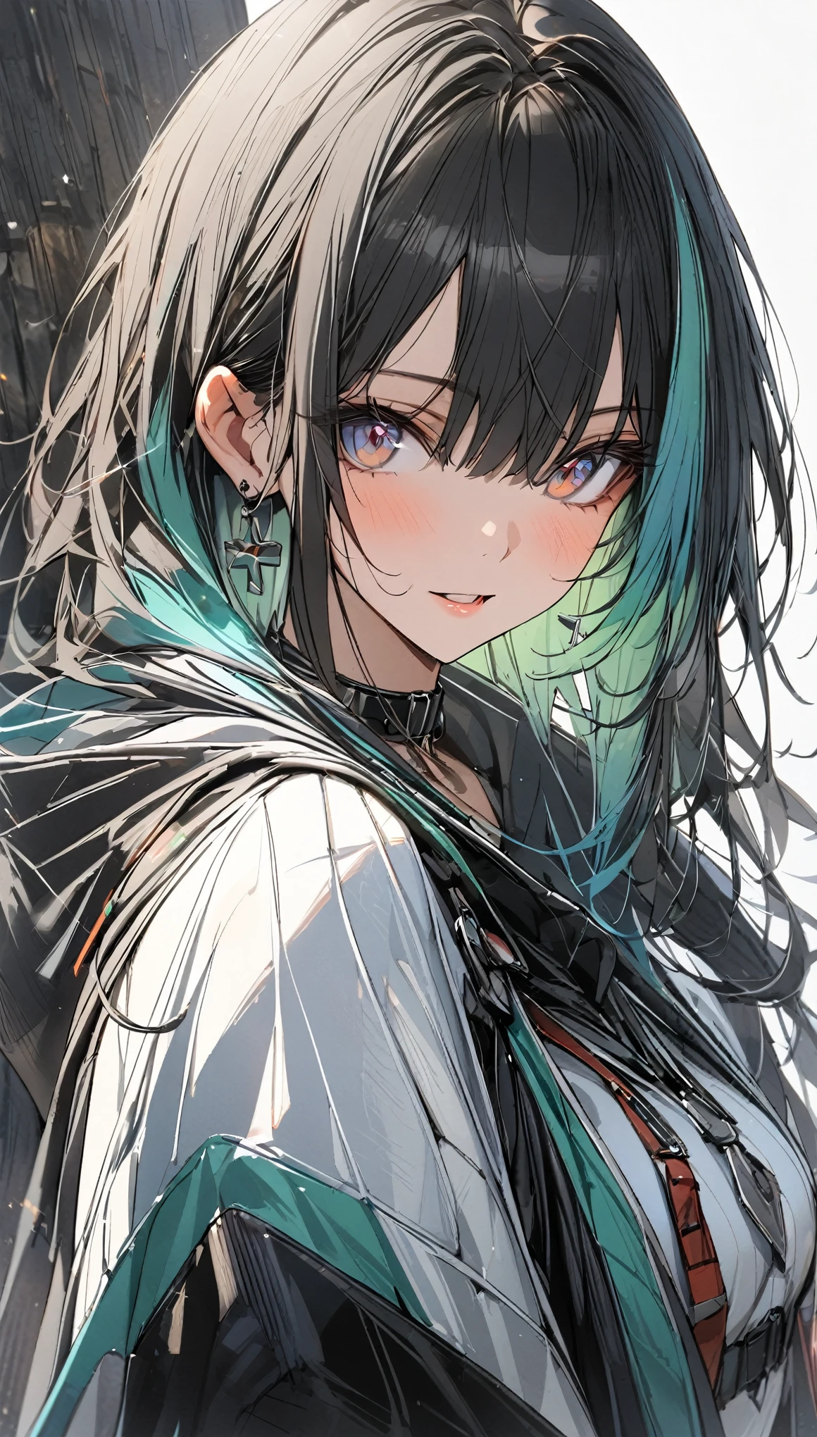 1 Girl, multicoloRed hair, Colored undercoat, Black Hair, Red hair, Blue Hair, Green Hair, Symbol-shaped pupil, Super Detail, High Detail, high quality, The award-winning, best quality, high resolution