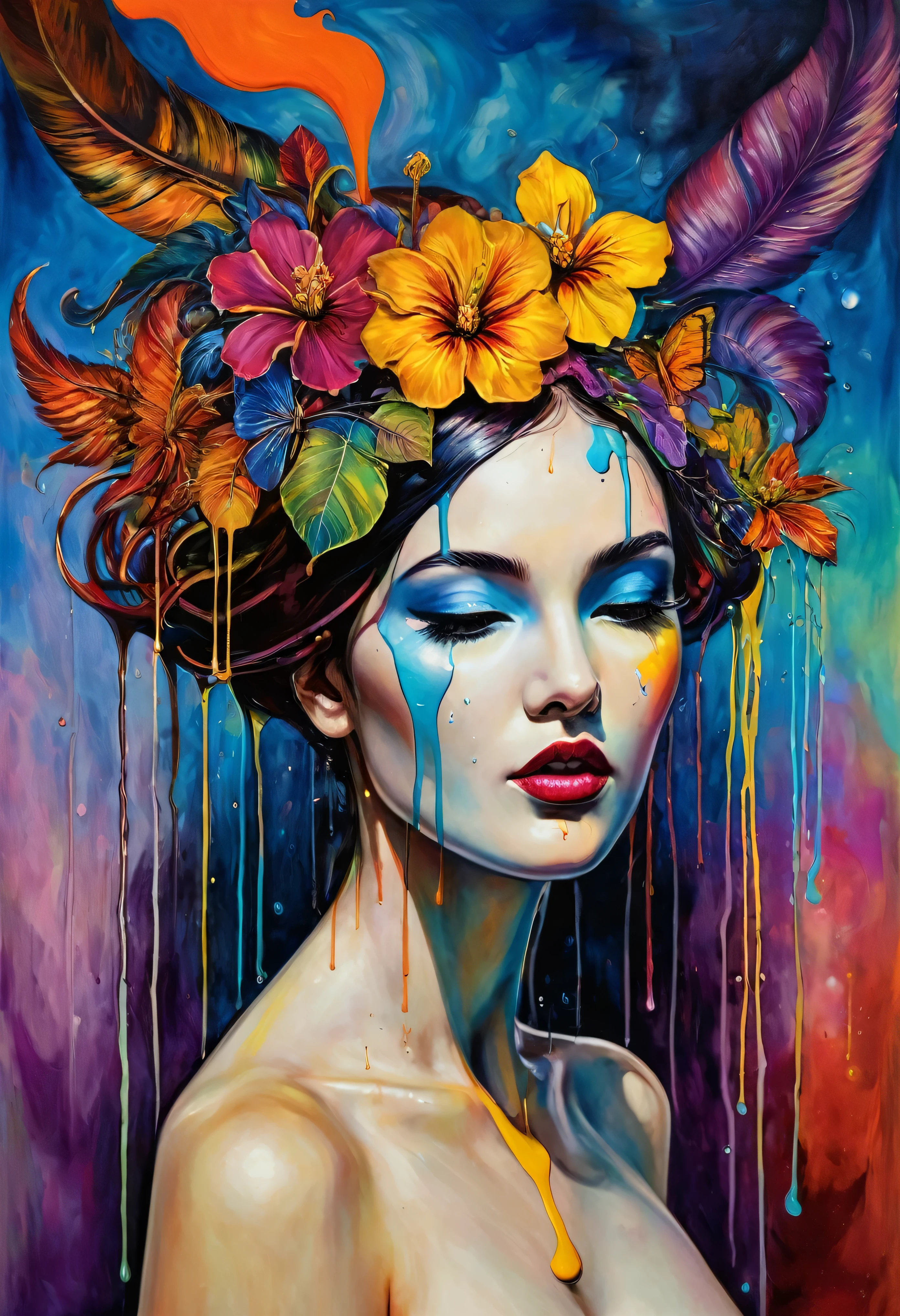 (Artistic Masterpiece of Romantic Life) ( (Themed Art of Life) ( (Conceptual Art) (NFT Exclusive) (Fauvism Work) ()”) Where visual poetry transcends traditional boundaries and embraces the dynamic interplay between creativity and technology Takes),dripping paint,darkart,style, in the style of esao andrews