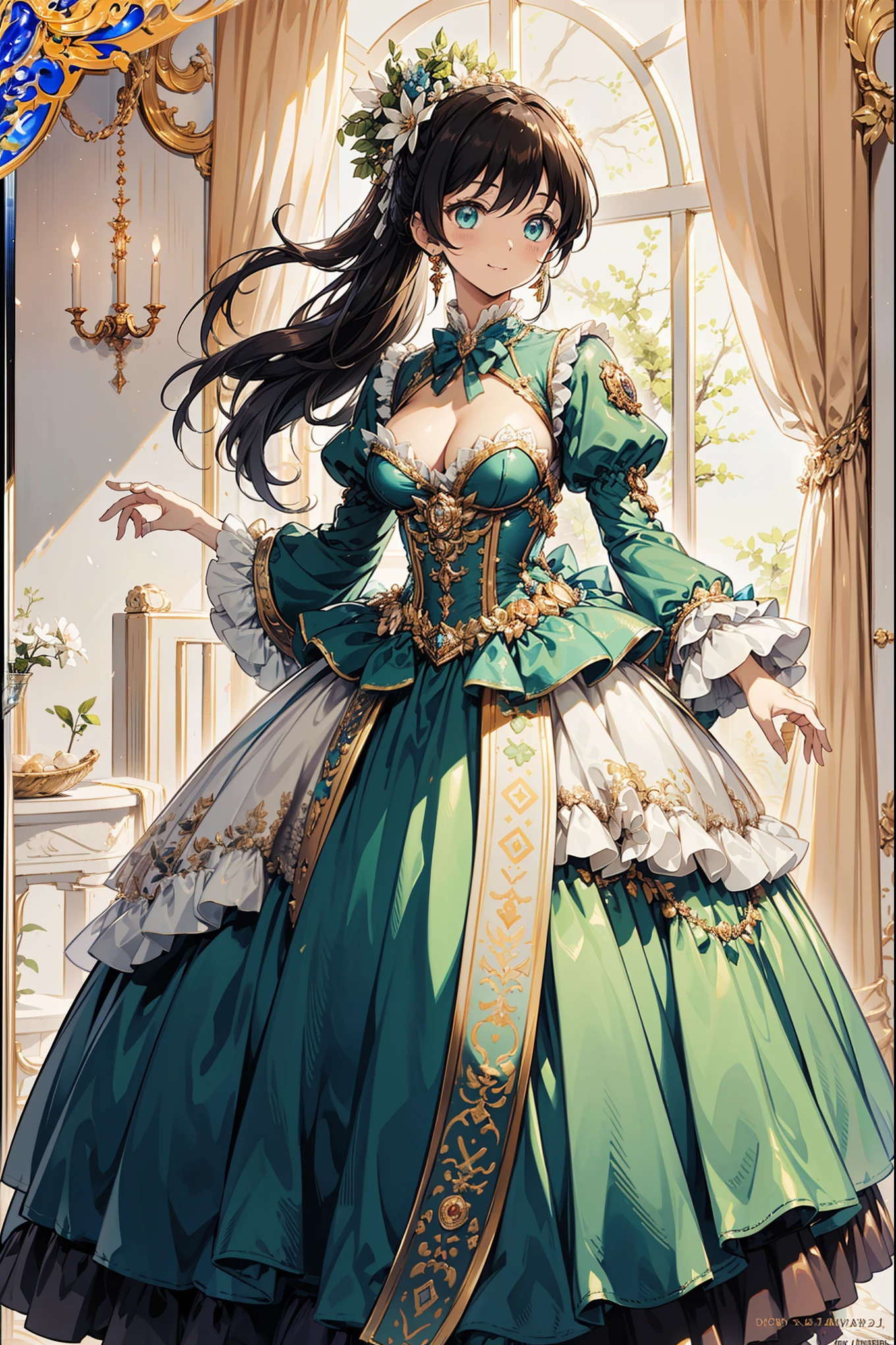 (((Super gorgeous and beautiful dress is a Rococo Victorian dress,Designed with a bustle and long hem))), (Single Ladies :1.2:Beautiful lower breasts:1.2), (Expressive hair:1.1:Thick and long hair:1.1), Bangs, (Cowboy shooting:1.1), (Super delicate face:1.3:masterpiece:1.3:Extremely detailed:1.3:Extremely delicate and beautiful:1.2:Unity 16K wallpaper:1.1), (Moe anime art style:1.1),Charm,
